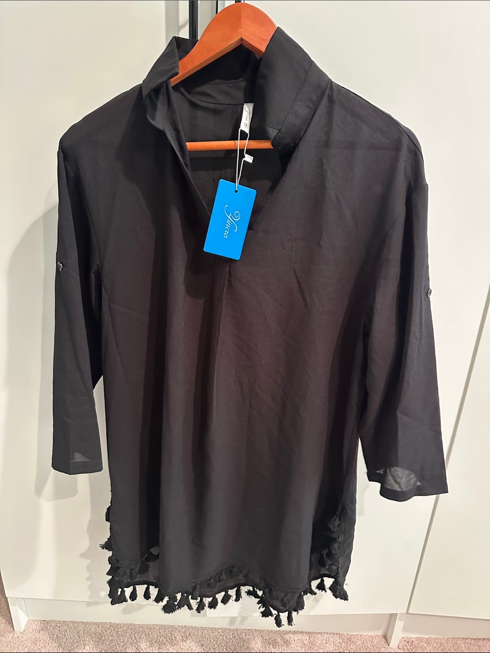 Black Tassel Hem Tunic Top
